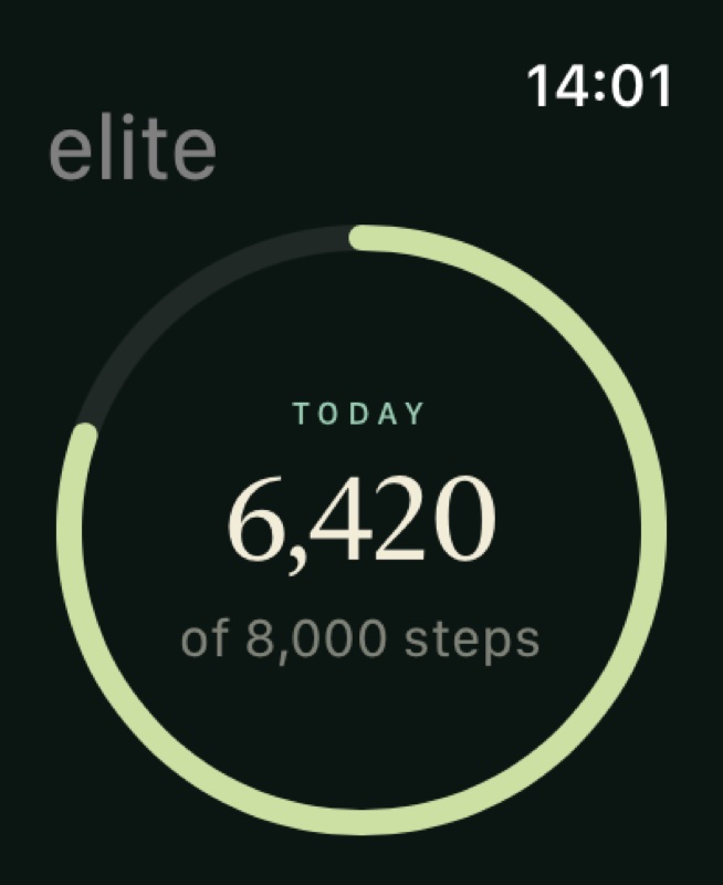 Elite on Apple Watch: 6,420 steps toward a daily goal of 8,000